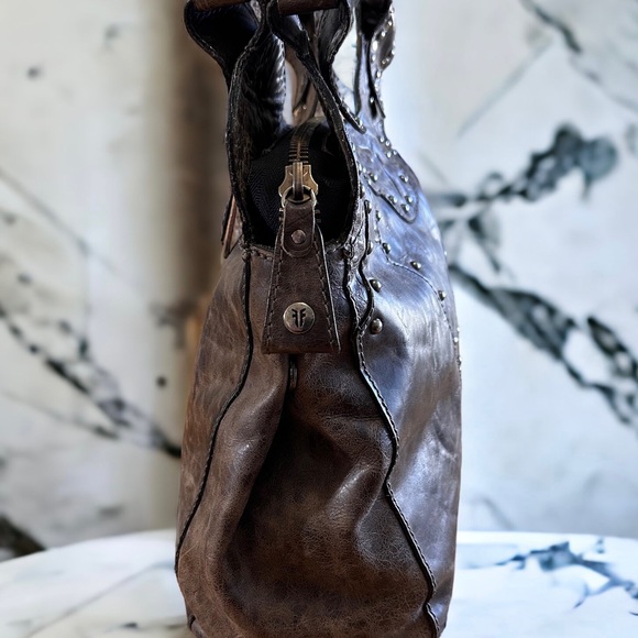 Frye Distressed Leather Studded Shoulder Bag - Picture 4 of 13